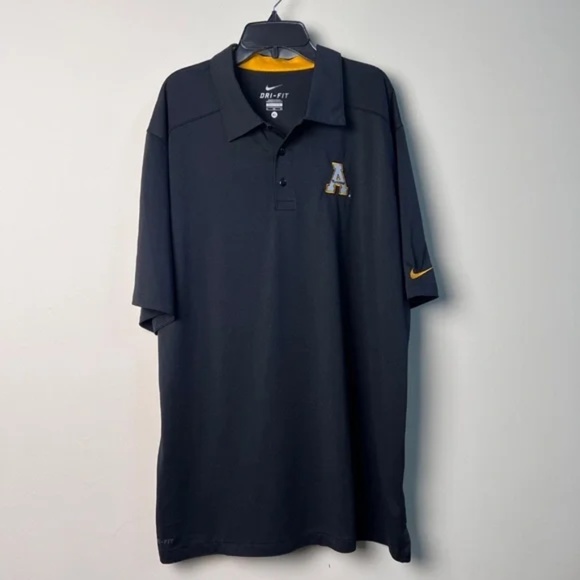 Nike DriFit Collared Black Appalachian State Mountaineers Logo Button Polo XL - Picture 2 of 7